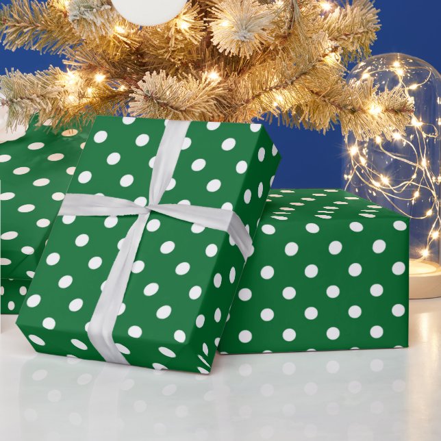Simple Chic White Polkadots Pattern On Green Wrapping Paper (Holidays)