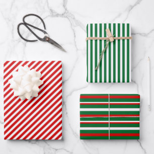 Simple Chic White Stripes Pattern On Red And Green Wrapping Paper Sheet