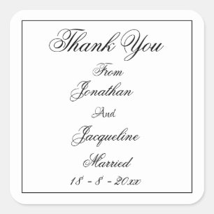 Simple Chic White With Black Script 'Thank You' Square Sticker