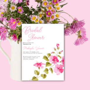 simple chic wild flowers script bridal shower invitation