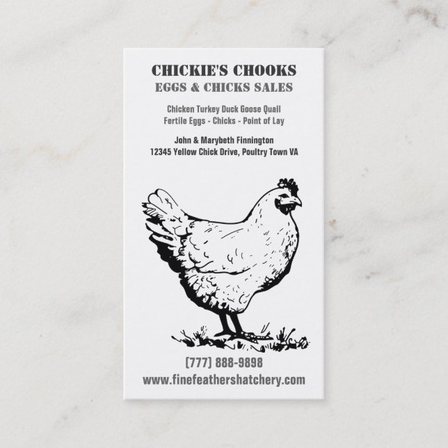 Simple Chicken or Egg Farm in Black and White Business Card (Front)