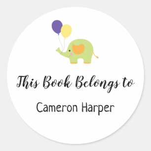 Simple Child and Baby Bookplate with Elephant Classic Round Sticker