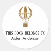 Simple Child Baby Gold Hot Air Balloon Bookplate