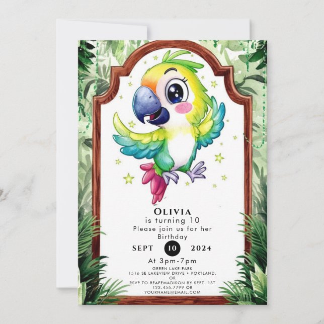 Simple Children Parrot Birthday Invitation (Front)