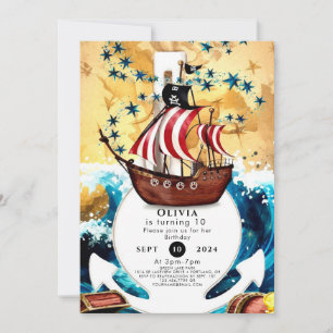 Simple Children's Ahoy Pirate Birthday Invitation