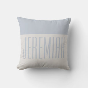 Simple Child's Name Dusty Blue & Cream Nursery Throw Pillow