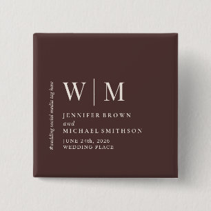 Simple Chocolate Brown Beige Formal Event Wedding 2 Inch Square Button