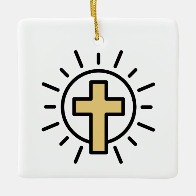 Simple Christian Cross Ceramic Ornament (Front)