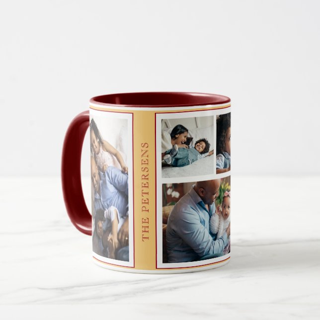 Simple Christmas 5 photo collage orange burgundy Mug (Front Left)