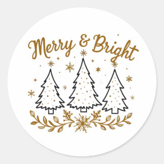 Simple Christmas and Snowflakes – Merry & Bright Classic Round Sticker