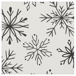 Simple Christmas Black White Snowflakes Pattern Fabric