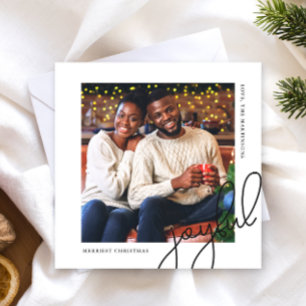 Simple Christmas Dots Black Joyful Script Photo Holiday Card