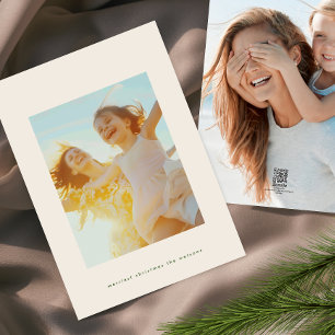 Simple Christmas Editable Green Cream Custom Photo Holiday Card