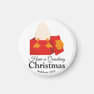 Simple Christmas funny cute Duck in red box Magnet