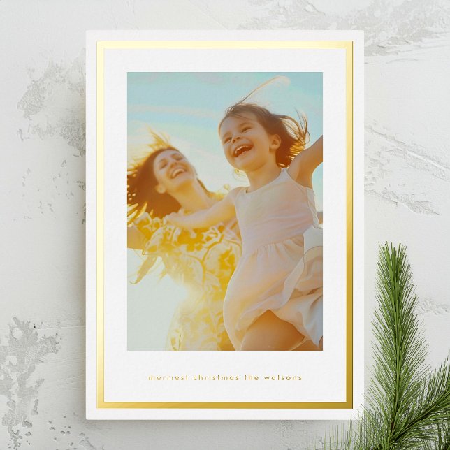 Simple Christmas Gold Frame Custom Photo Foil Holiday Card (Creator Uploaded)