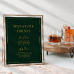 Simple Christmas | Green Signature Drinks Sign<br><div class="desc">This simple Christmas | green signature drinks sign is perfect for your minimalist modern winter wedding. The classic gold luxury calligraphy, along with the traditional green background, all bordered with a minimal frame, is sure to complete the colorful holiday vibe you're looking for. You can personalize with your own photos...</div>