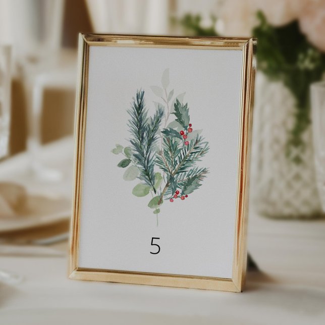 Simple Christmas Greenery Wedding Table Number (Creator Uploaded)
