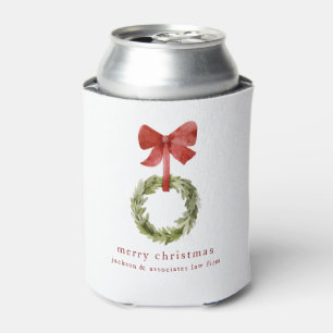 Simple Christmas Greenery Wreath Red Bow Can Cooler