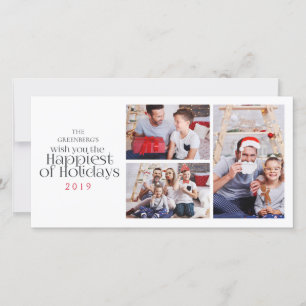 Simple Christmas Holiday White 3 Frame Photo card