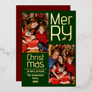 Simple Christmas holidays Modern Typography Photo Foil Holiday Card