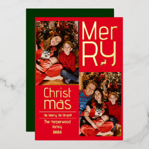 Simple Christmas holidays Modern Typography Photo Foil Holiday Card
