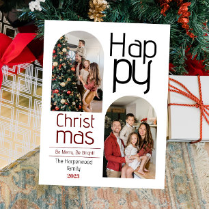 Simple Christmas holidays Modern Typography Photo Holiday Postcard
