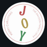 Simple Christmas Joy Envelope Seal and Gift Label<br><div class="desc">This Simple Christmas Joy Envelope Seal and Gift Label design is inspired by memories of creating handmade Christmas cards when we were kids - cutting out colourful paper in cheerful Christmas tree shapes arranged with pictures of our family. This sweet and joyful design features a clean white background with "Joy"...</div>