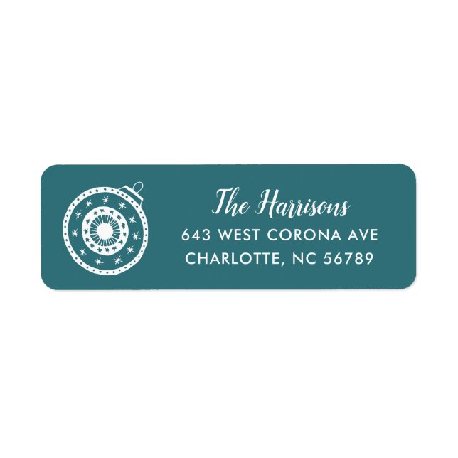 Simple Christmas Modern Ornament Teal Address (Front)