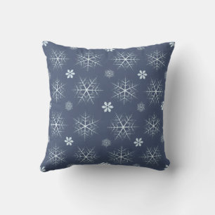 Simple Christmas Navy Blue White Snowflake Pattern Throw Pillow