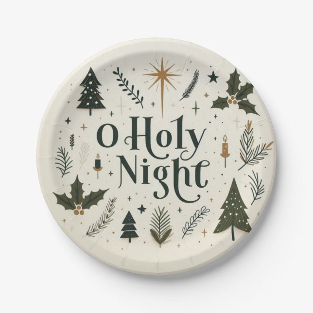 Simple Christmas O Holy Night Paper Plate (Front)