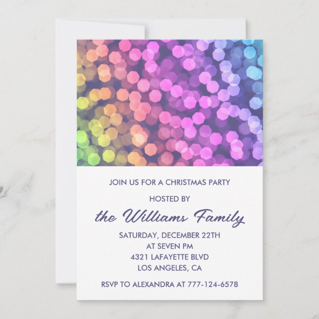 Simple Christmas Party  Confetti Rainbow Invitation (Front)