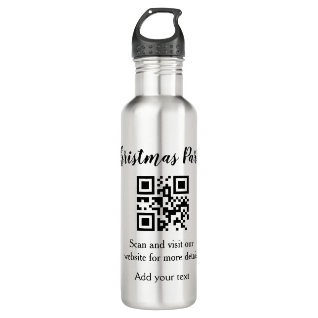 Simple christmas party website barcode QR add name 710 Ml Water Bottle (Front)