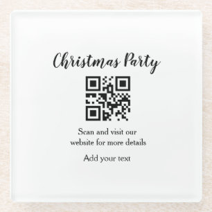 Simple christmas party website barcode QR add name Glass Coaster