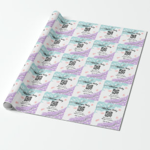 Simple christmas party website barcode QR add name Wrapping Paper