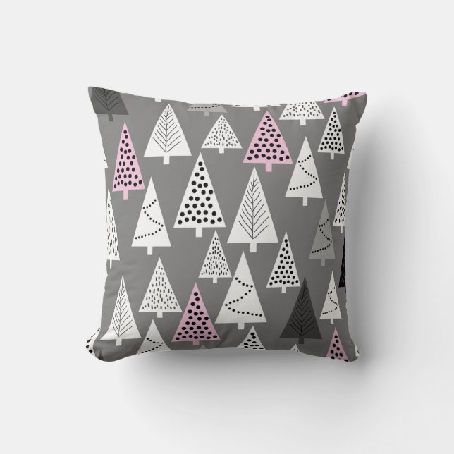 Simple Christmas pattern. Abstract grey and white  Throw Pillow (Front)