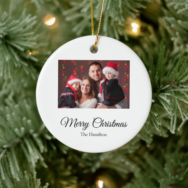 Simple Christmas Photo Greetings Ornament (Tree)