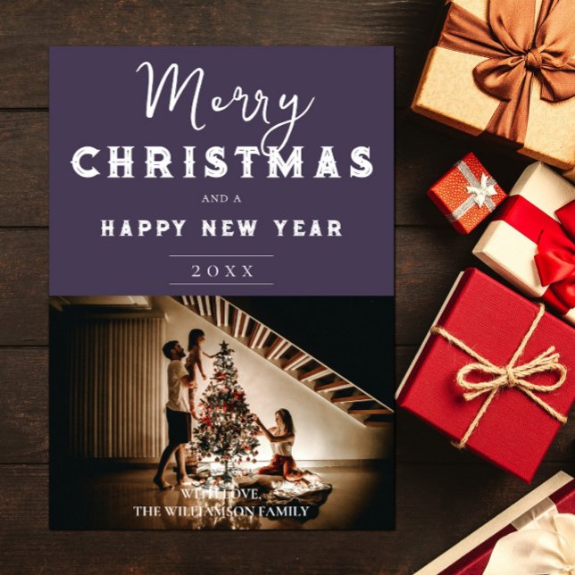Simple Christmas Photo | Purple Holiday Card (Purple Simple Christmas Photo Holiday Card)