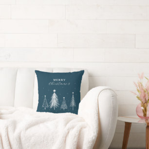 Simple Christmas Pine Tree Pattern   Navy Blue Throw Pillow