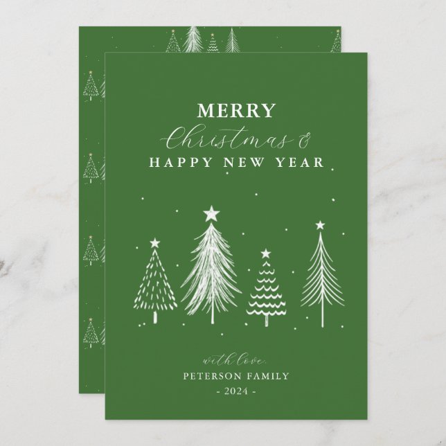 Simple Christmas Pine Tree Pattern Vertical  Holiday Card (Front/Back)