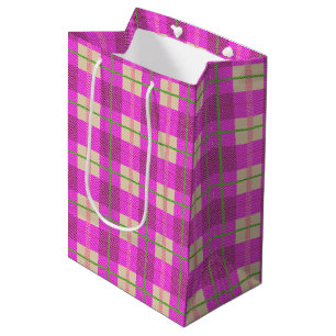 Simple Christmas Plaid Pink Purple Checkered    Medium Gift Bag