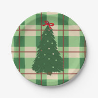 Simple Christmas Plaid Red And Green Fir Tree 