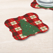 Simple Christmas Plaid Red And Green Pine Tree  