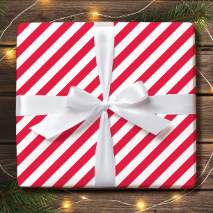 Simple Christmas Red and White Diagonal Stripes Wrapping Paper
