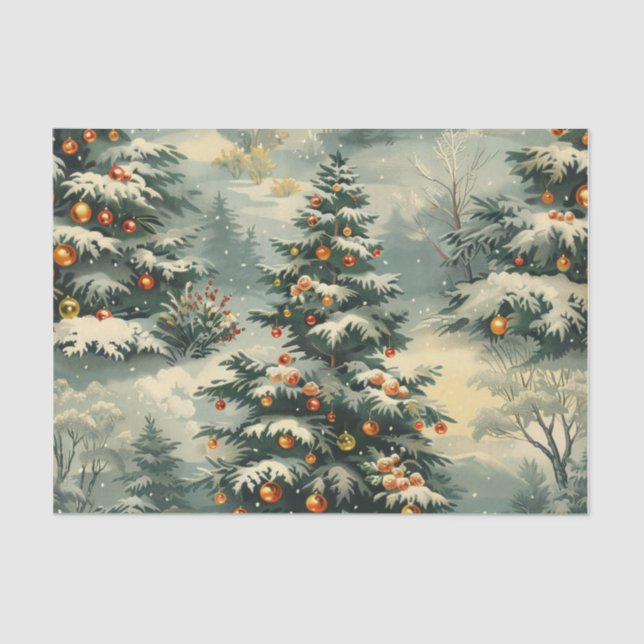 Simple Christmas Snow Capped Christmas Tree Tissue Paper (Front)