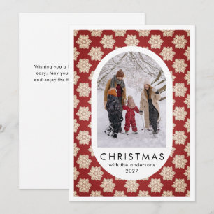 Simple Christmas Snowflakes Pattern family photo Holiday Card
