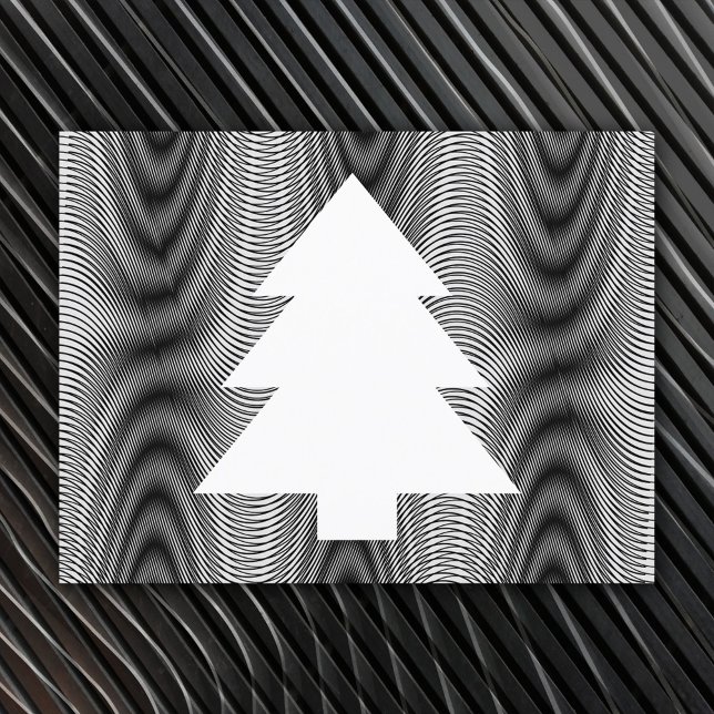 Simple Christmas Tree Black & White Stripes Trippy Holiday Postcard (Creator Uploaded)