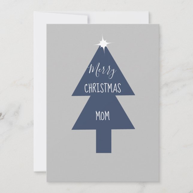 Simple Christmas Tree Blue Grey Card (Front)