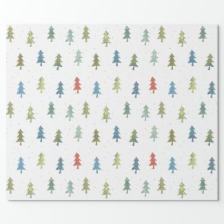 Simple Christmas Tree Colorful Watercolor Pattern Wrapping Paper