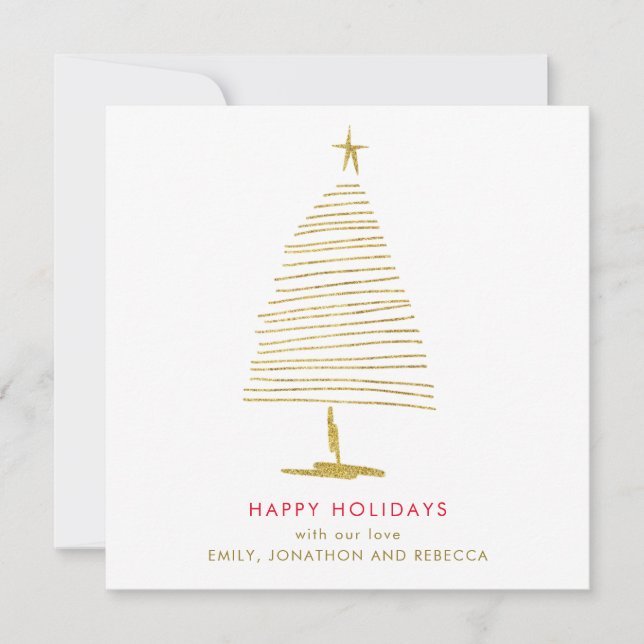 Simple Christmas Tree Gold Faux Glitter Card (Front)