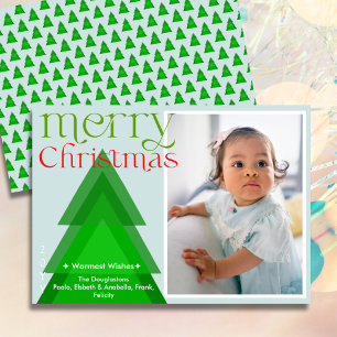 Simple Christmas Tree Modern Pale Blue Photo Card